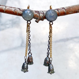 Ice Blue Sapphire Drop Earrings with Poppy Pods