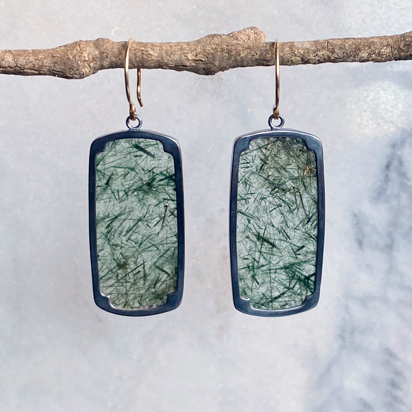 Actinolite in Quartz Earrings