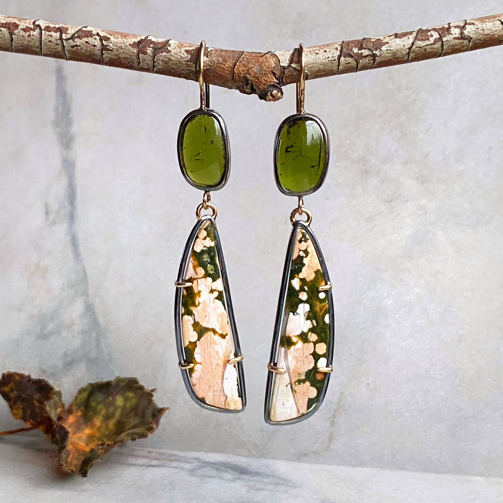 Tourmaline and Ocean Jasper Earrings