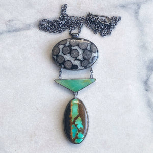 Fossilized Coral, Opalized Wood, and Bao Canyon Turquoise Necklace