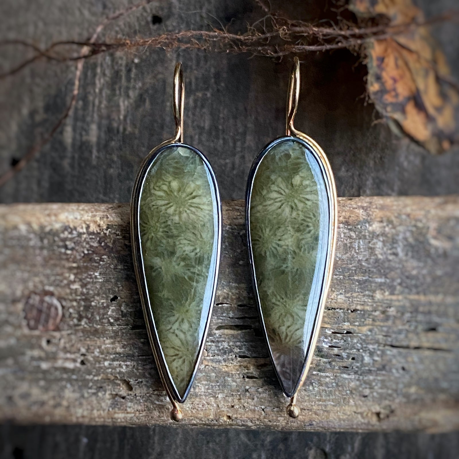 Fossilized Green Coral Earrings