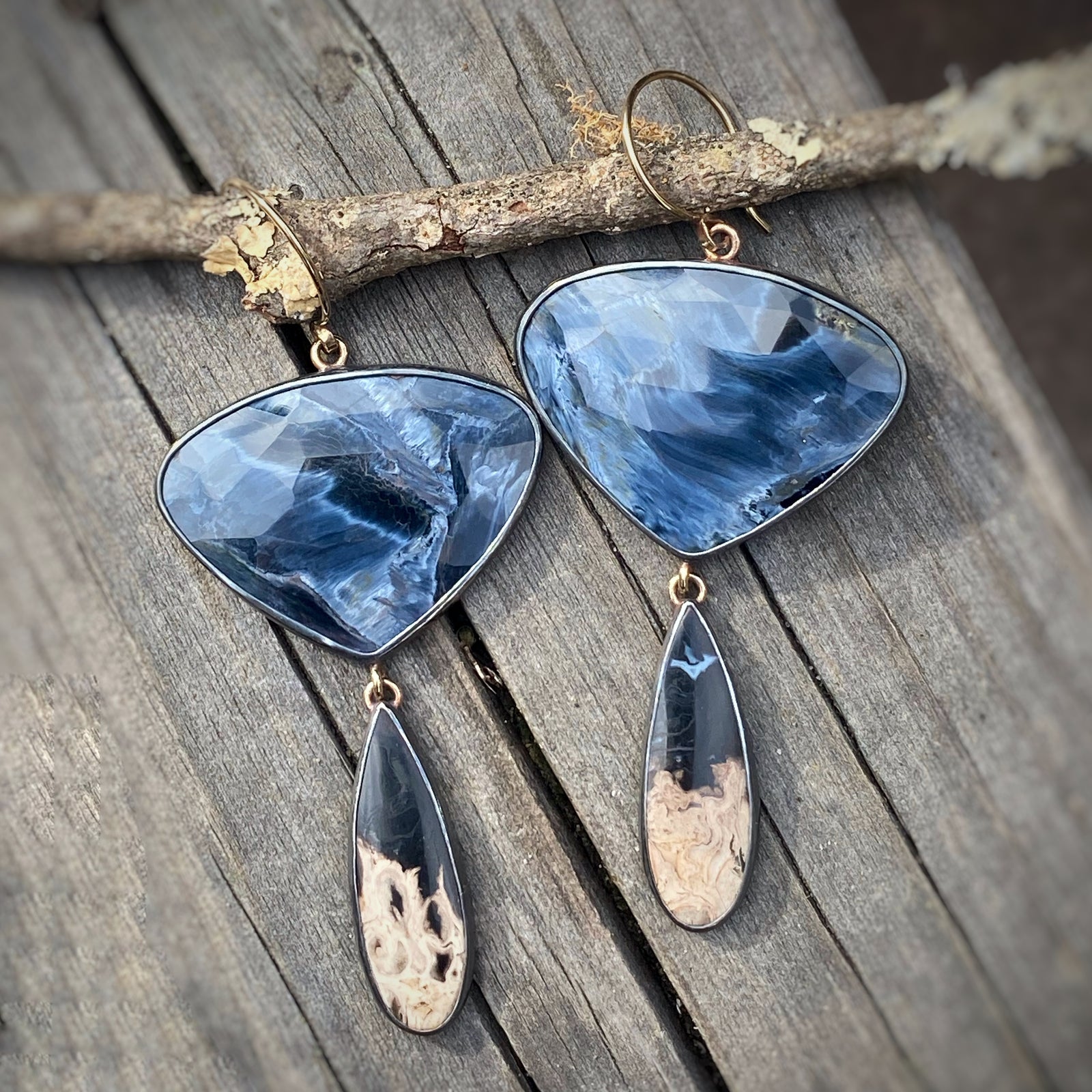 Pietersite and Bird’s Eye Agate Earrings