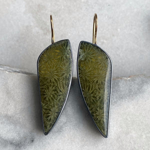 Fossilized Green Coral Earrings