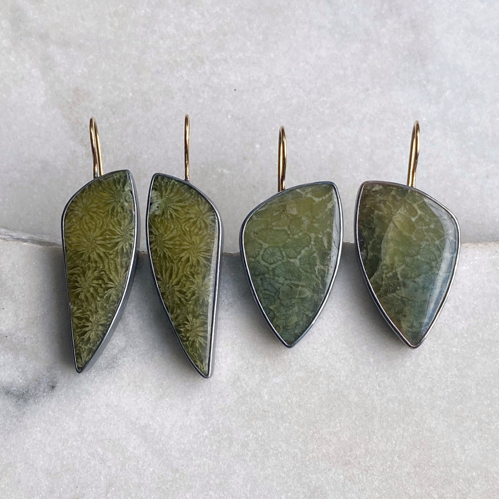 Fossilized Green Coral Earrings