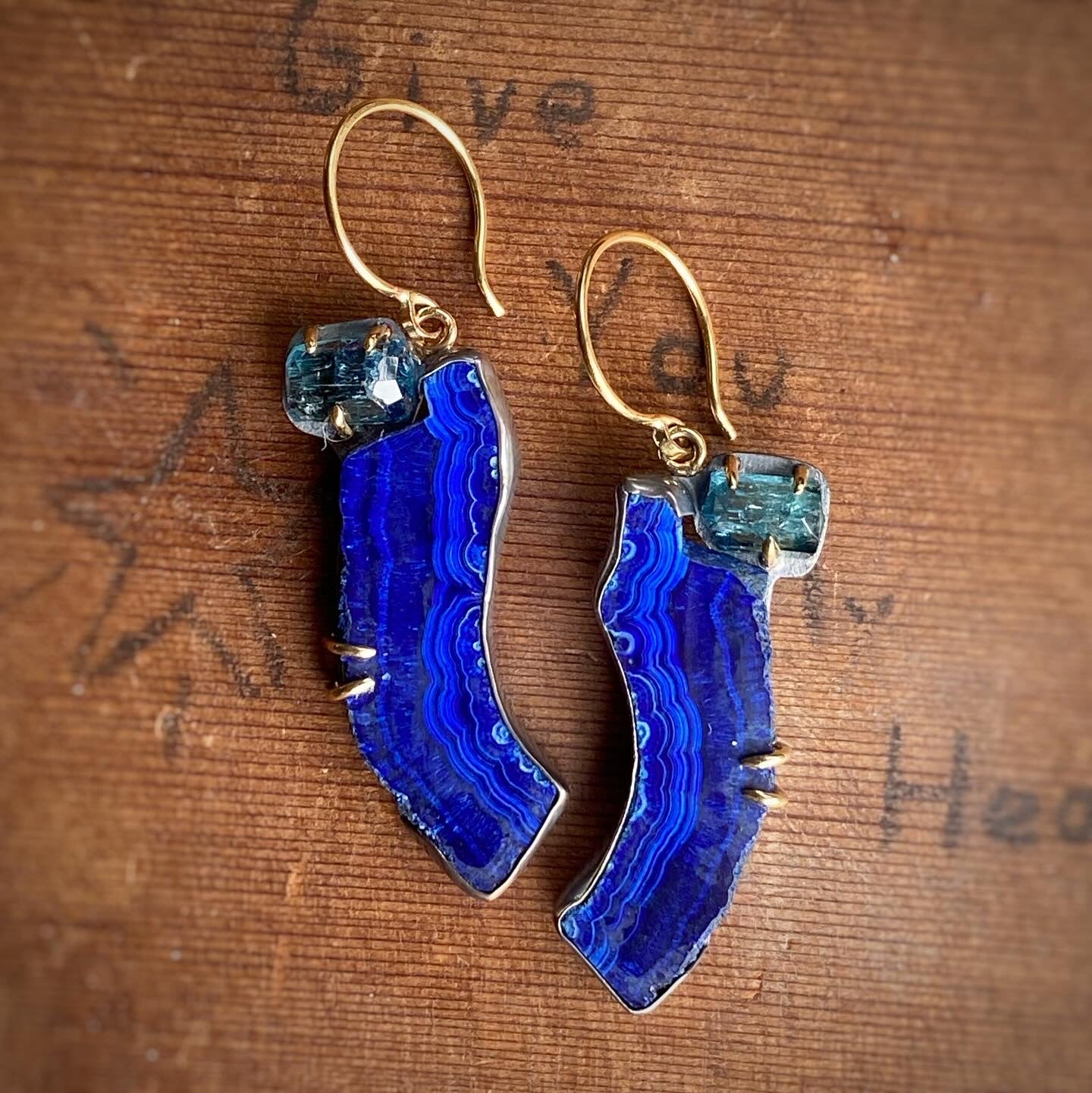 Azurite and Teal Tourmaline Earrings