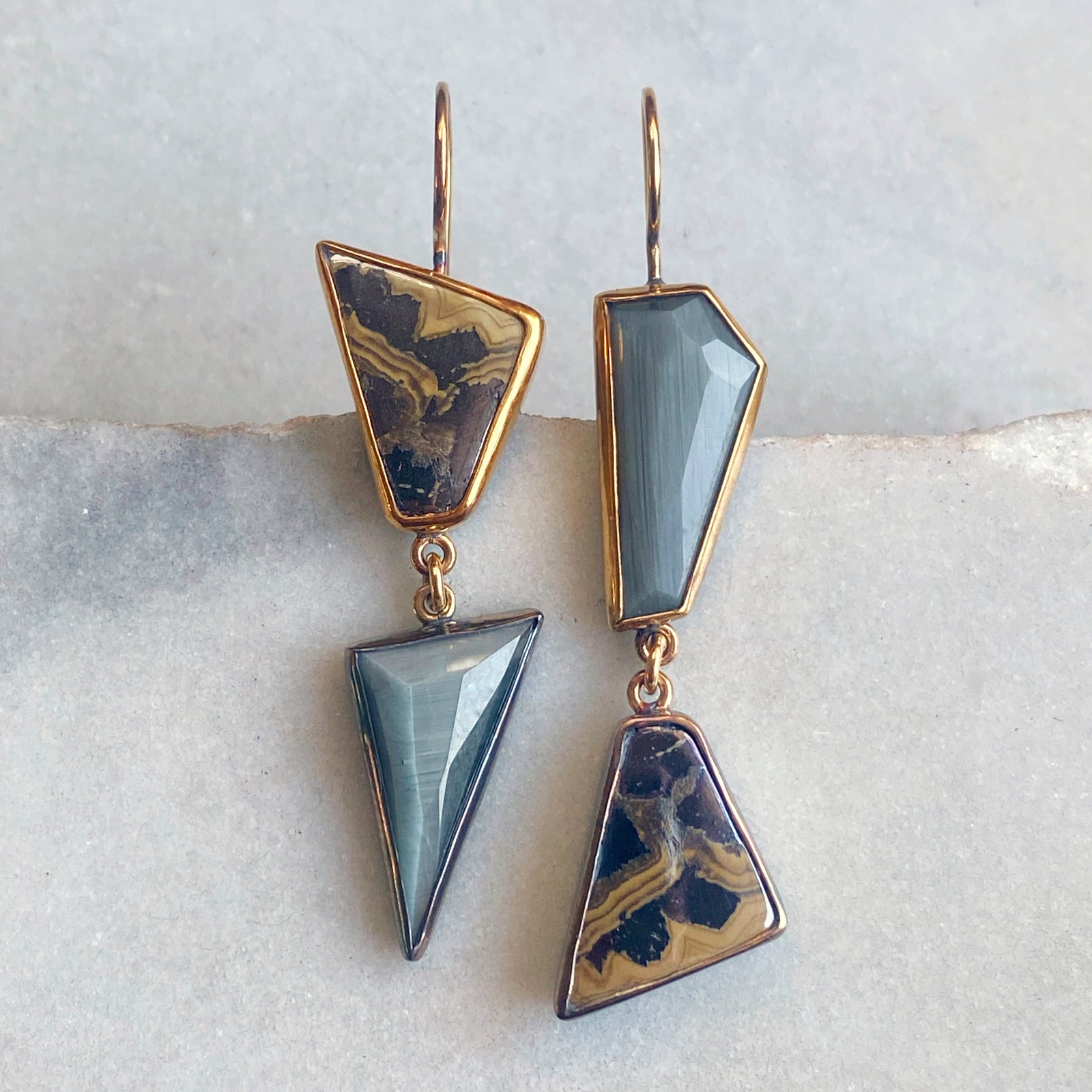 Schalenblende Galena and Chatoyant Grey Quartz Earrings