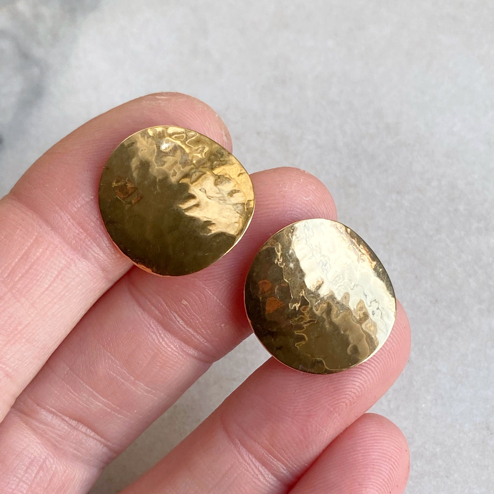 14K Yellow Gold Hammered Earrings