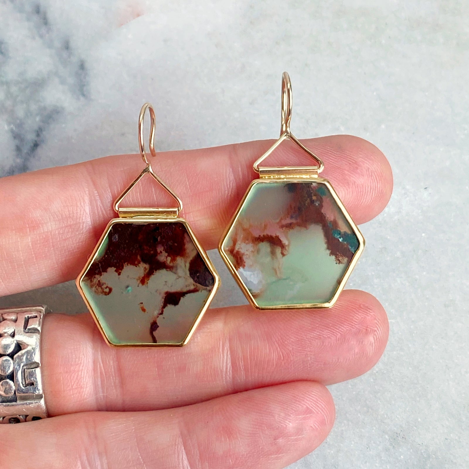 Aquaprase Hexagon Earrings in 22K