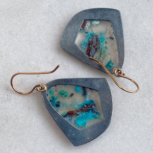 Native Copper and Chrysocolla in Quartz Earrings