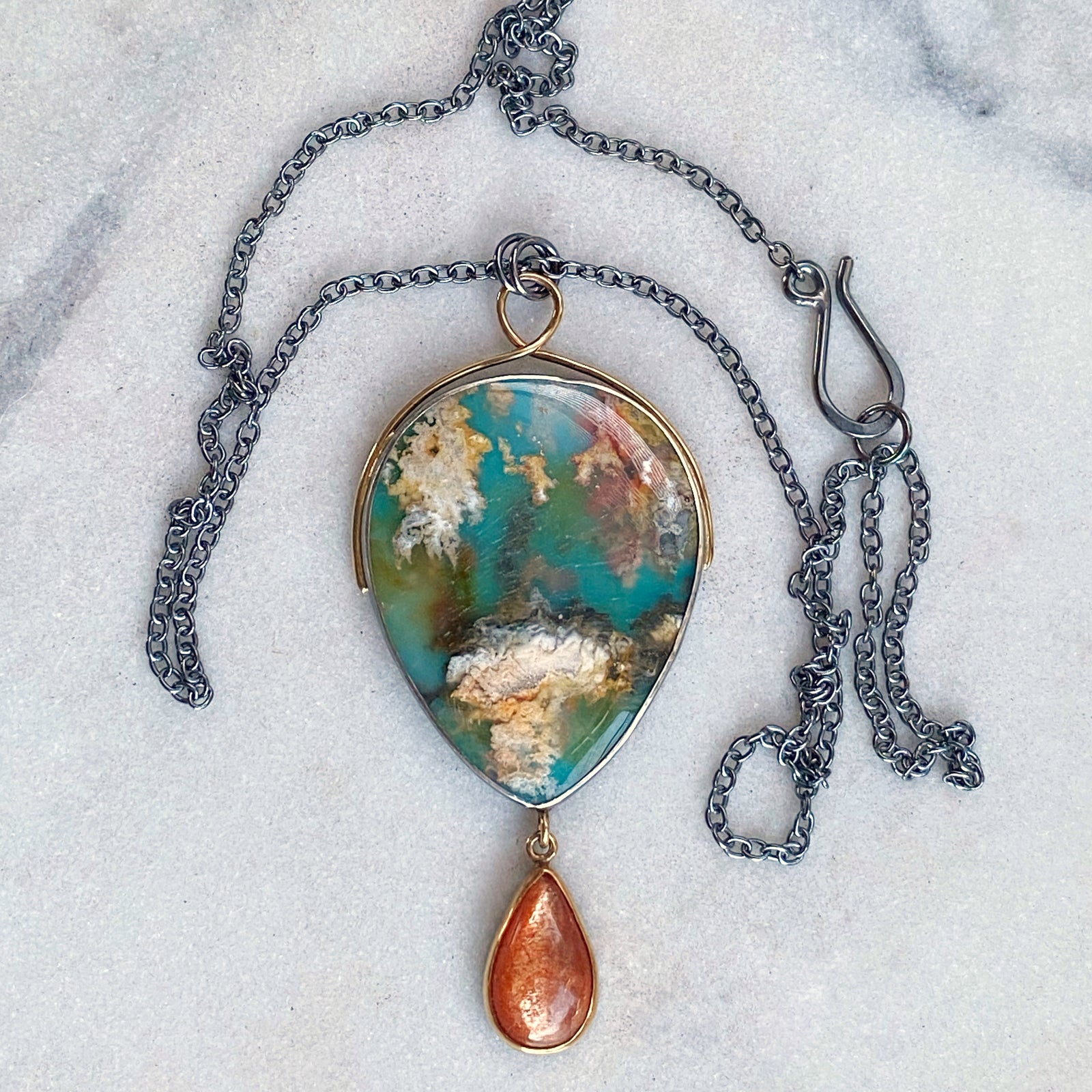 Coral Sea Agate Pendant with Sunstone