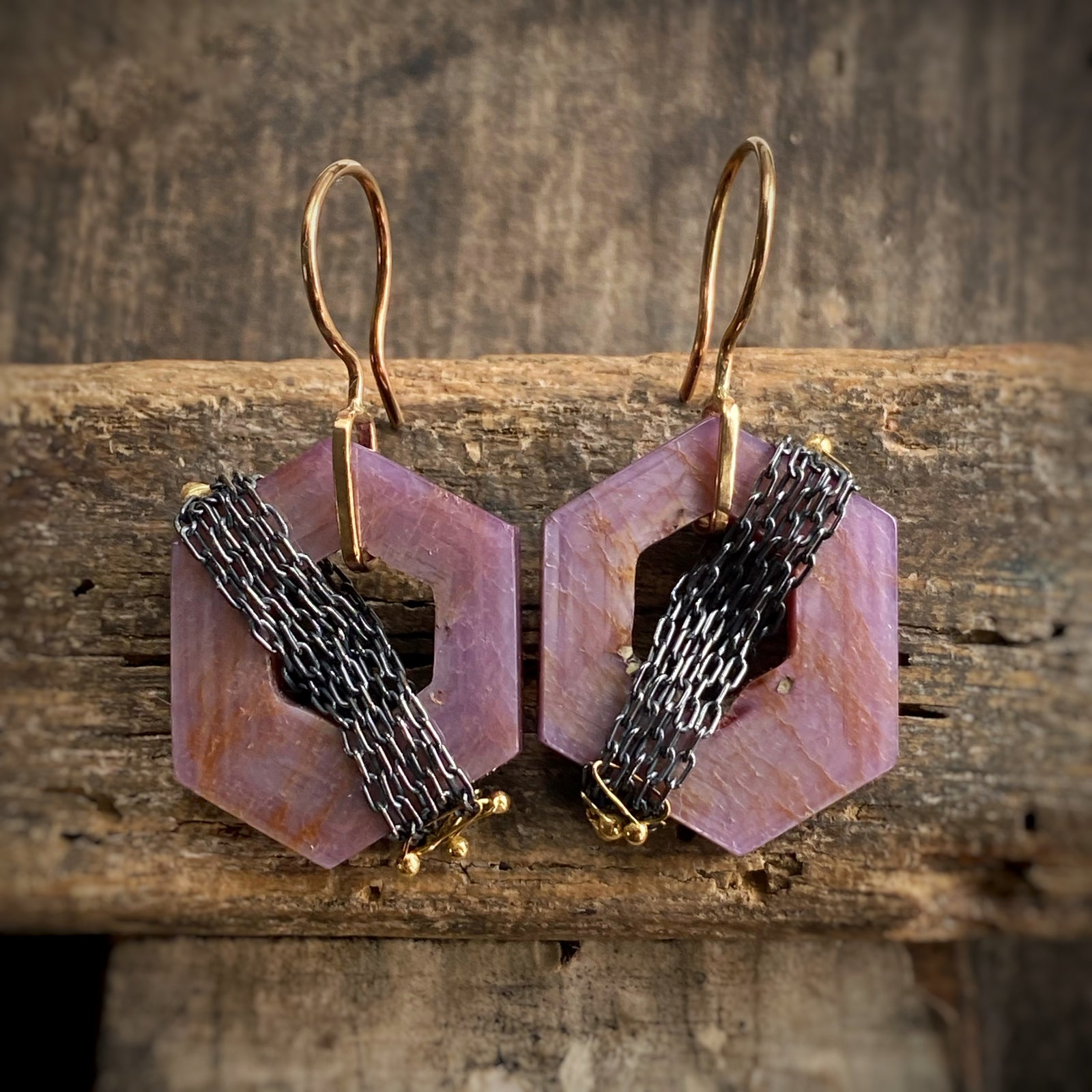 Pink Sheen Sapphire Earrings