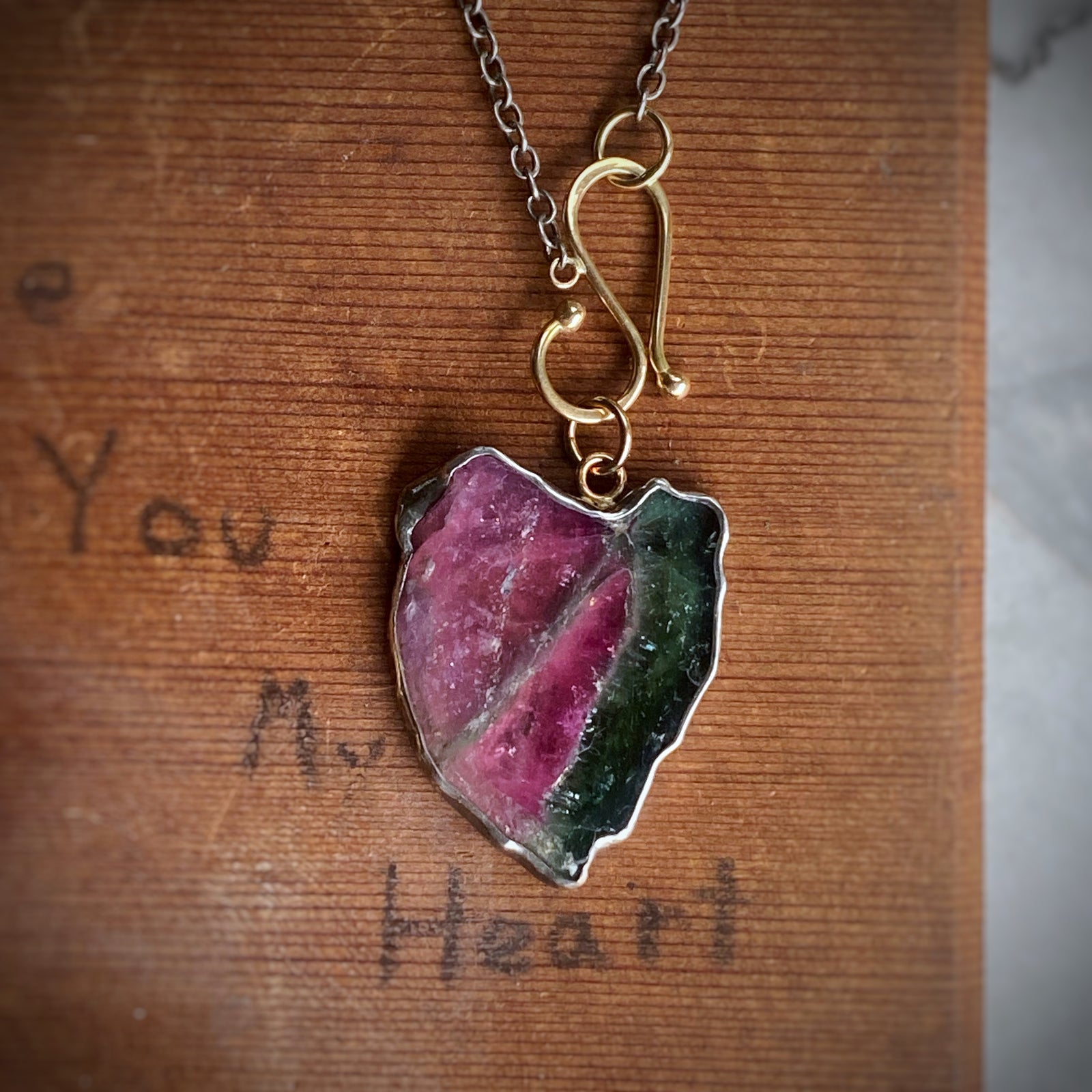Watermelon Tourmaline Slice Pendant