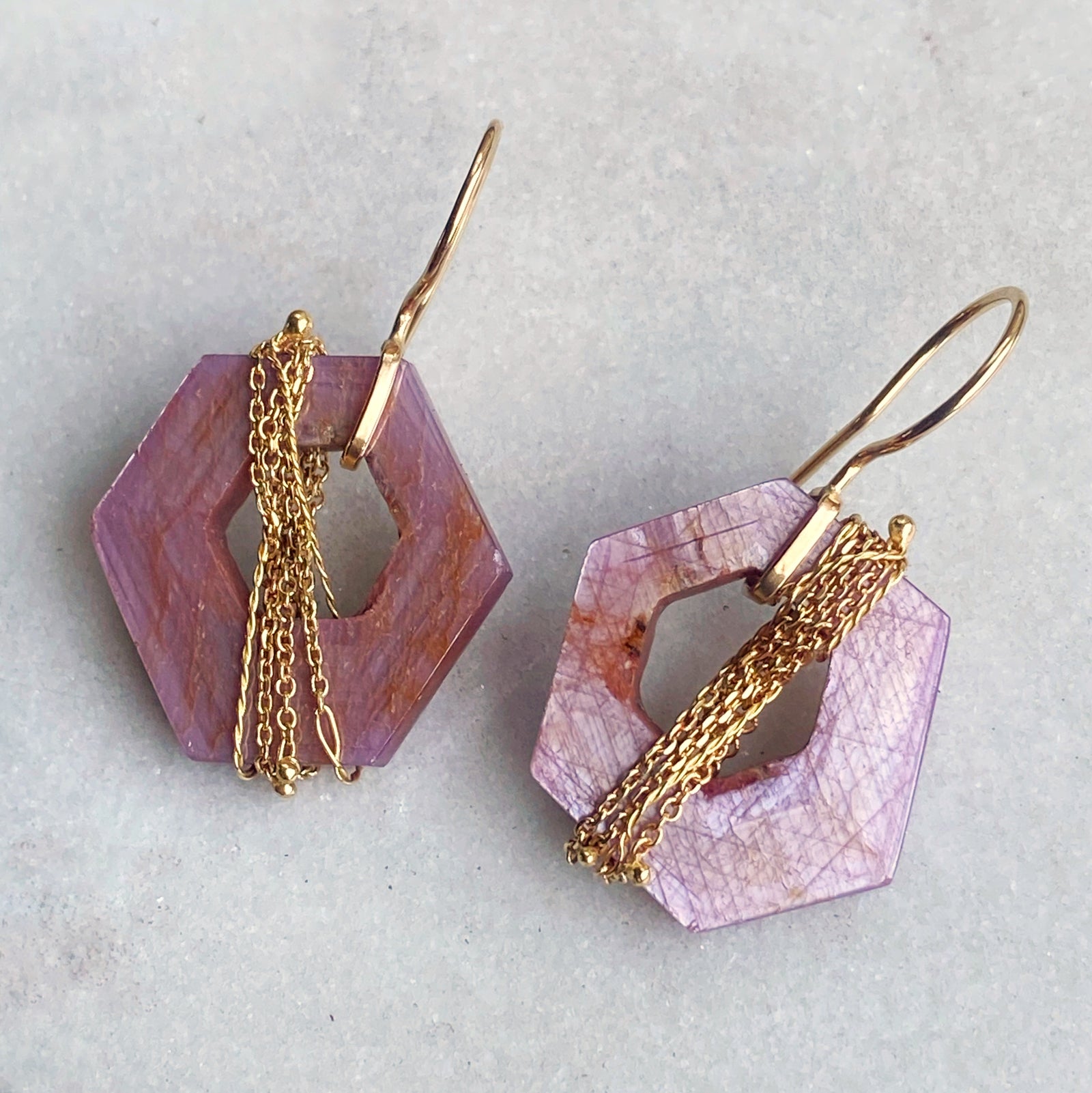 Sheen Sapphire Earrings with Woven 18K Chain