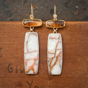 Ombré Peach Tourmaline and Copper in Quartz Earrings