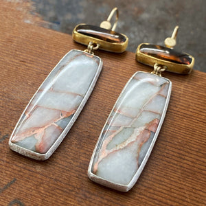 Ombré Peach Tourmaline and Copper in Quartz Earrings