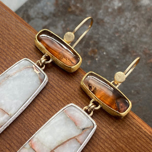 Ombré Peach Tourmaline and Copper in Quartz Earrings