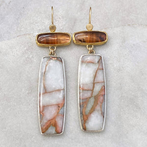 Ombré Peach Tourmaline and Copper in Quartz Earrings