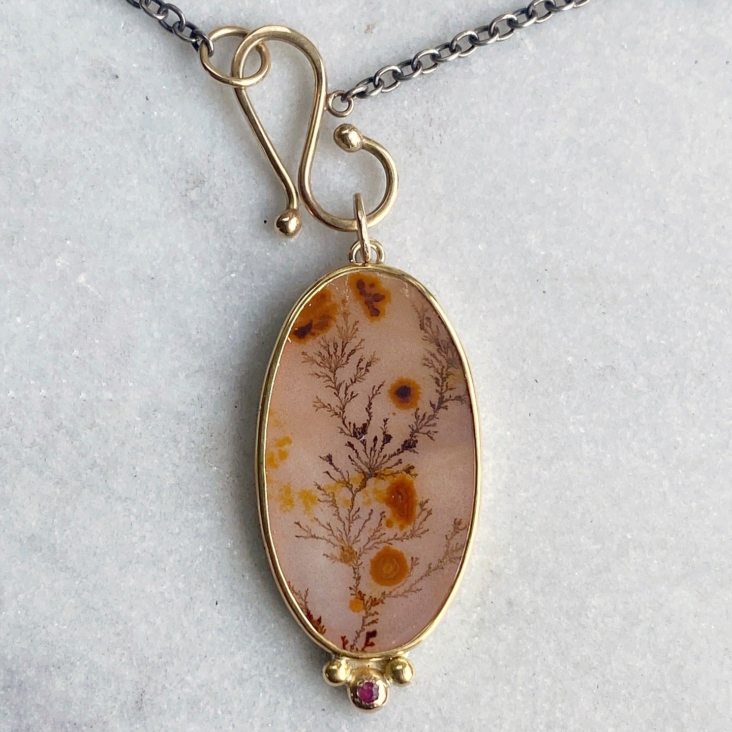 Dendritic Agate Pendant with Ruby