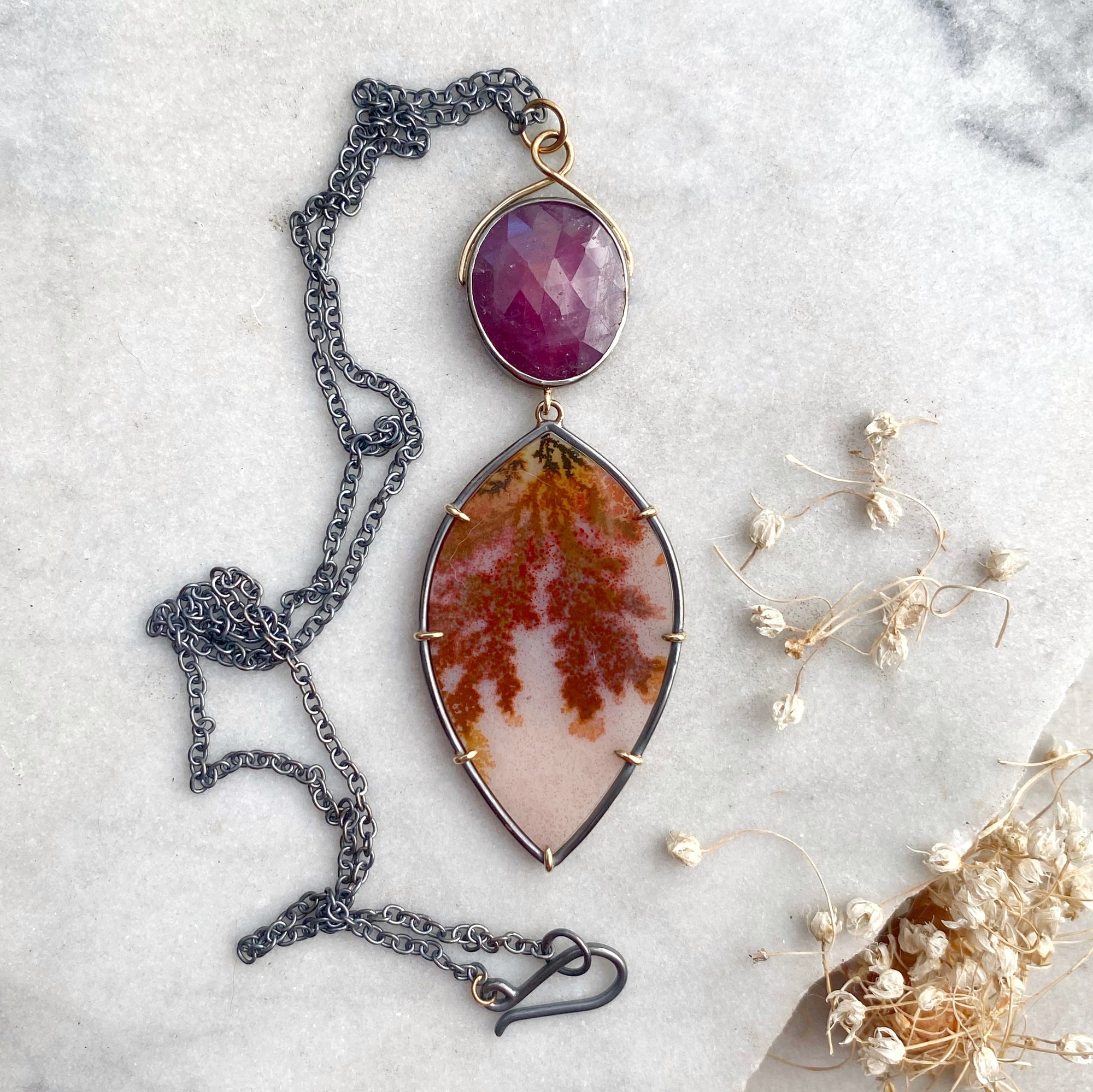 Ruby and Dendritic Agate Necklace