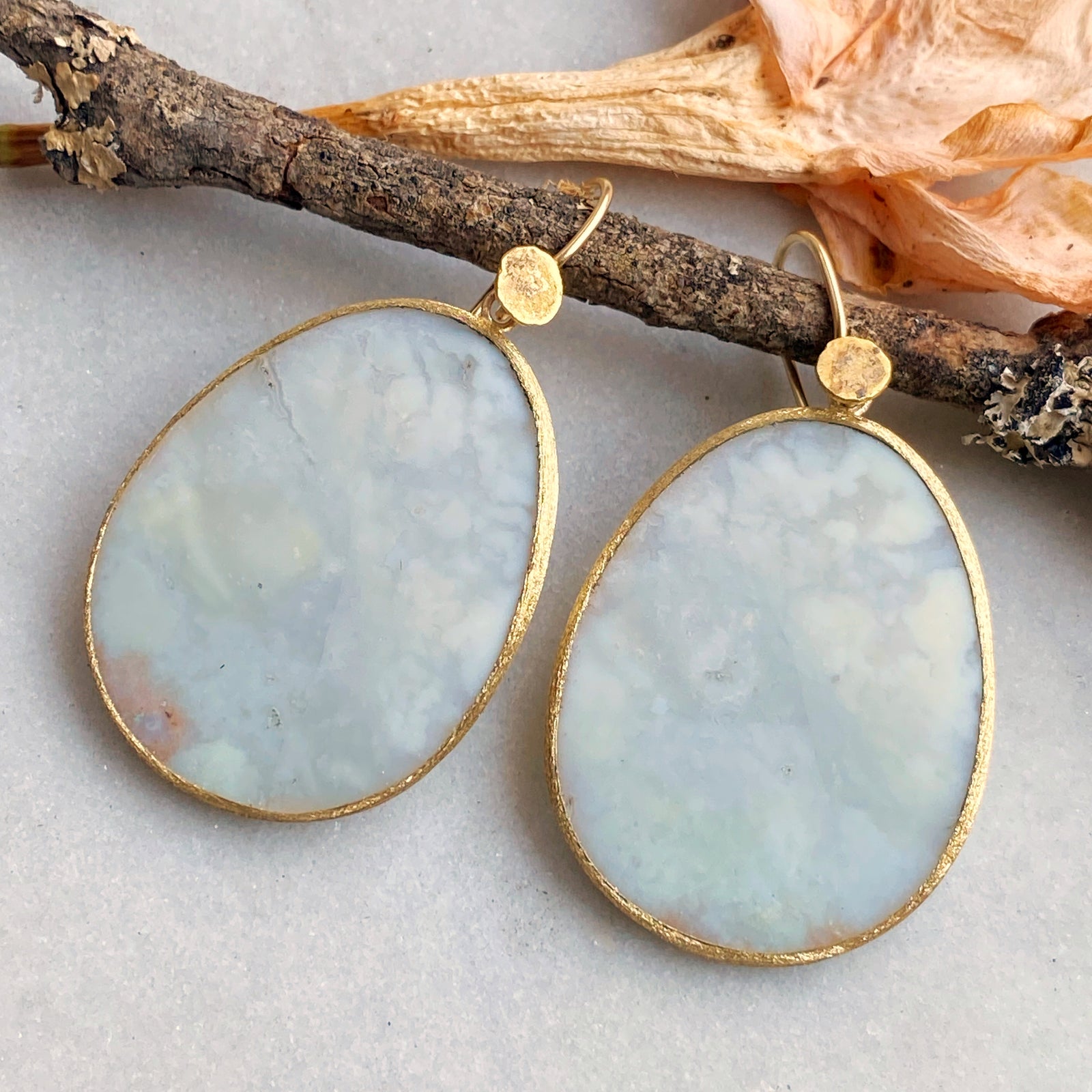 White Aquaprase Egg Earrings