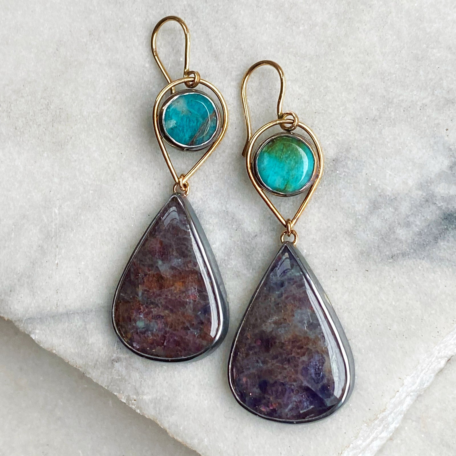 Amazonite and Iolite Sunstone Earrings