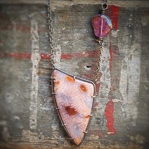 Fossilized Coral Necklace with Pink Tourmaline