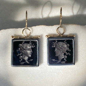 Earrings with Antique Sard Intaglios of Artemis