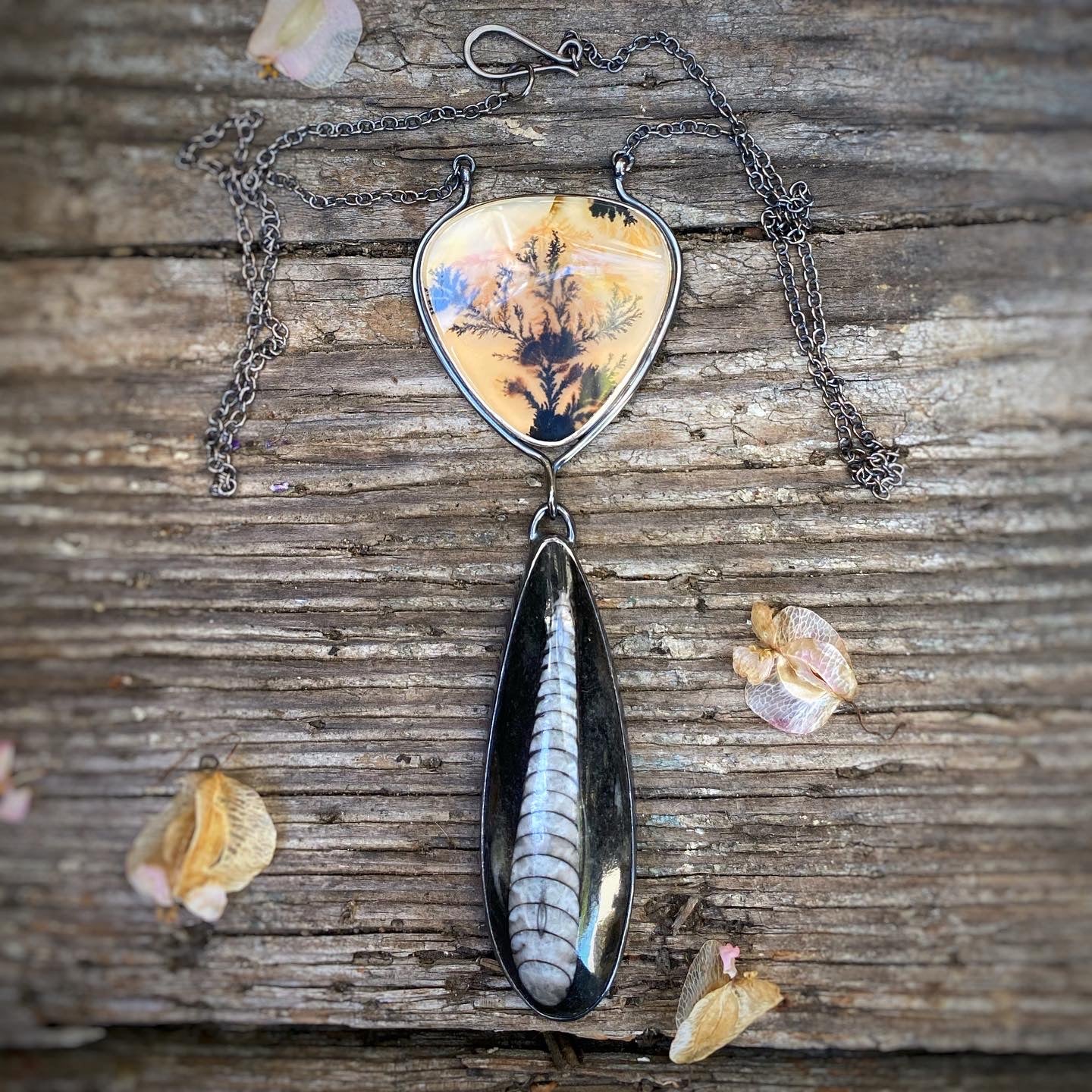 Orthoceras Fossil and Dendritic Agate Necklace