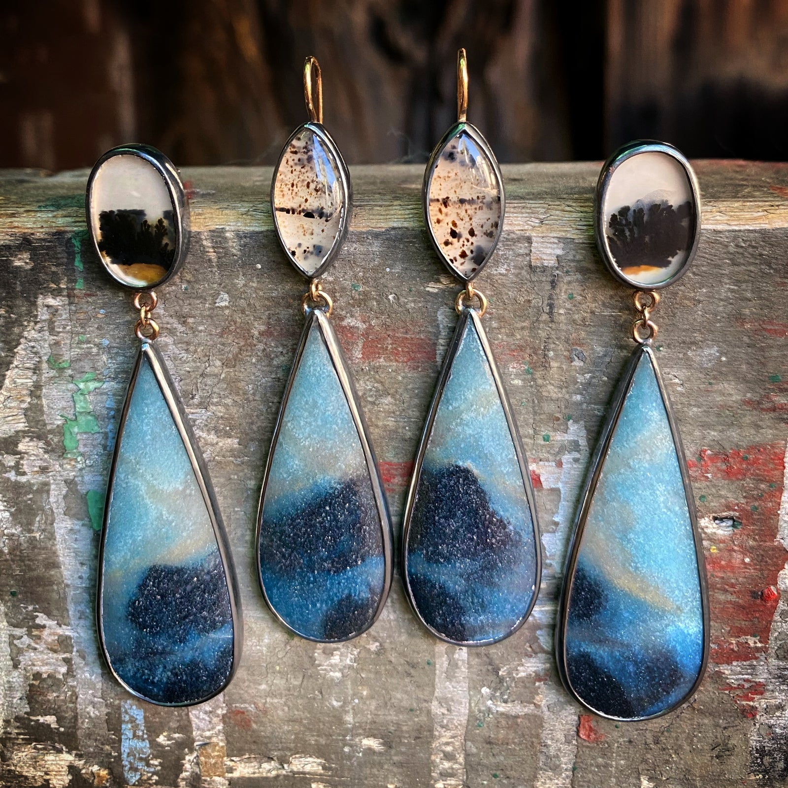 Lazulite and Agate Earrings