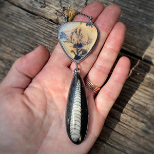 Orthoceras Fossil and Dendritic Agate Necklace