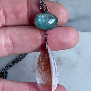Teal Kyanite and Included Quartz Necklace