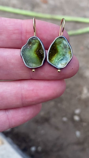 Green Tourmaline Slice Earrings