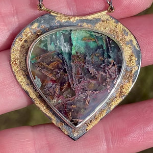 Fossilized Opalized Wood Necklace with Native Copper
