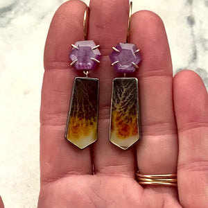 Raspberry Sheen Sapphire and Dendritic Agate Earrings