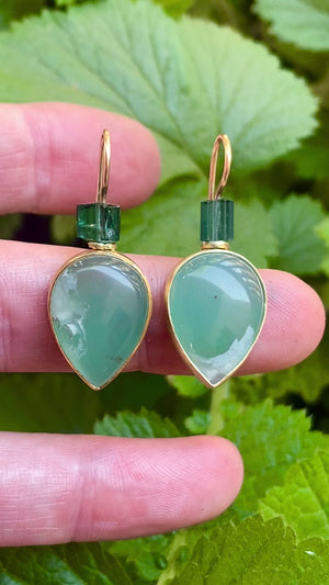 Aquaprase Earrings with Raw Indicolite Tourmaline Beads