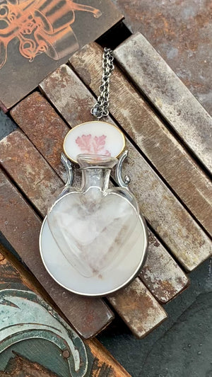 Convertible Pendant/Brooch with Dendritic Agate and Antique Heart-Shaped Glass Posey Vase
