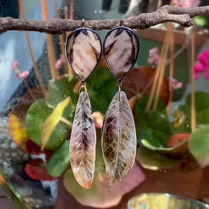 Petrified Oak Earrings with Included Quartz Leaves