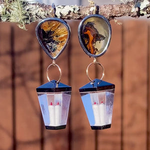 Dendritic and Golden Star Rutilated Quartz Earrings with Vintage Lucite Lanterns