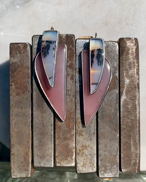 Dendritic Agate and Pink Guava Quartz Convertible Earrings