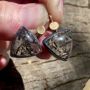 Black Tourmalinated Quartz Gumdrop Earrings