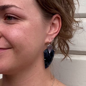 Convertible Pietersite and Peach Moonstone Earrings