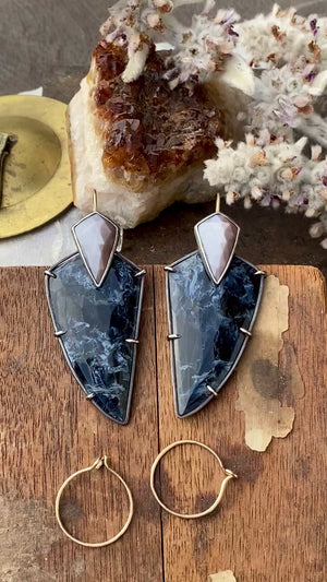 Convertible Pietersite and Peach Moonstone Earrings