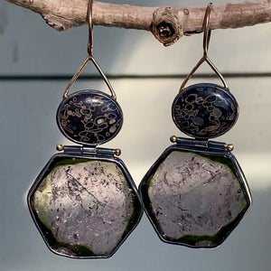 Lavender Tourmaline and Volcanic Porphyry Earrings