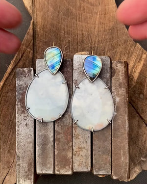 Convertible Labradorite and White Aquaprase Earrings