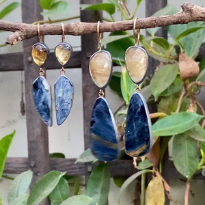 Golden Rutilated Quartz and Pietersite Earrings