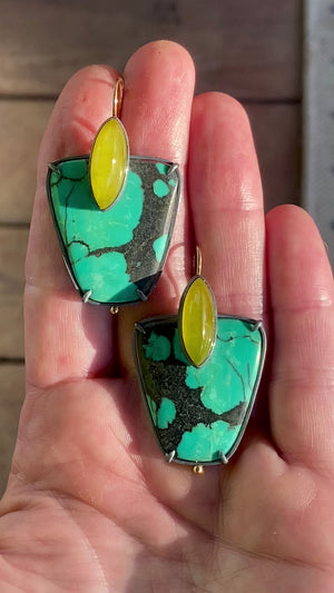 Convertible Vesuvianite and Turquoise Earrings