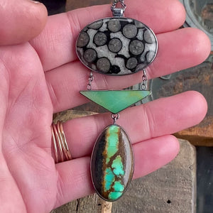 Fossilized Coral, Opalized Wood, and Bao Canyon Turquoise Necklace