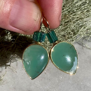 Aquaprase Earrings with Raw Indicolite Tourmaline Beads