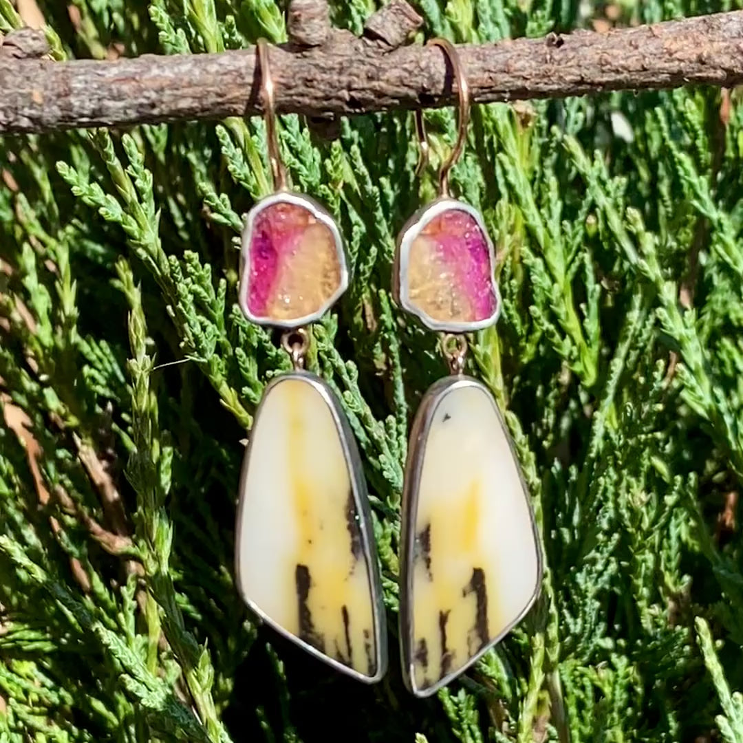 Multicolor Tourmaline and Montana Agate Earrings