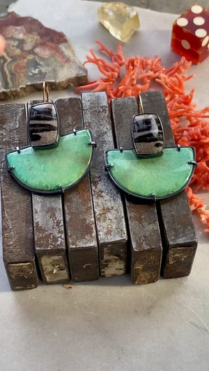Convertible Turquoise and Petrified Oak Wood Earrings
